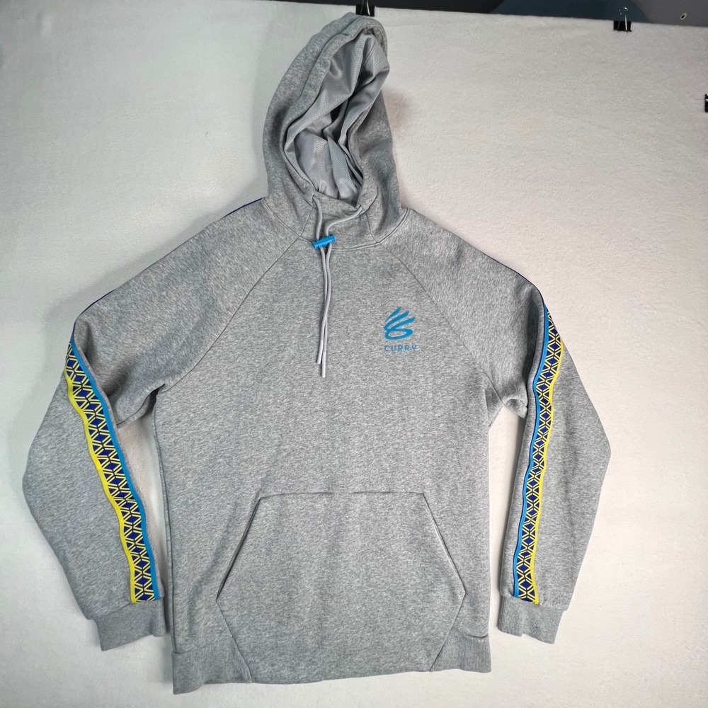 Under Armour Steph Curry Gray Taped Fleece Hoodie Mens Medium Basketball Fitted‎